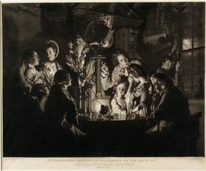一位哲学家在空气泵上进行实验，由Valentine Green（1739-1813）1769（mezzotint，划痕信件证明）刻 作者 德比的约瑟夫·赖特